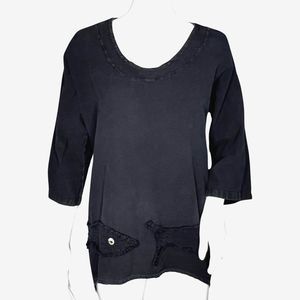 Cottonseed Wear Shirt Womens XS/S Dark‎ Gray Tunic Fish Button Accent Lagenlook